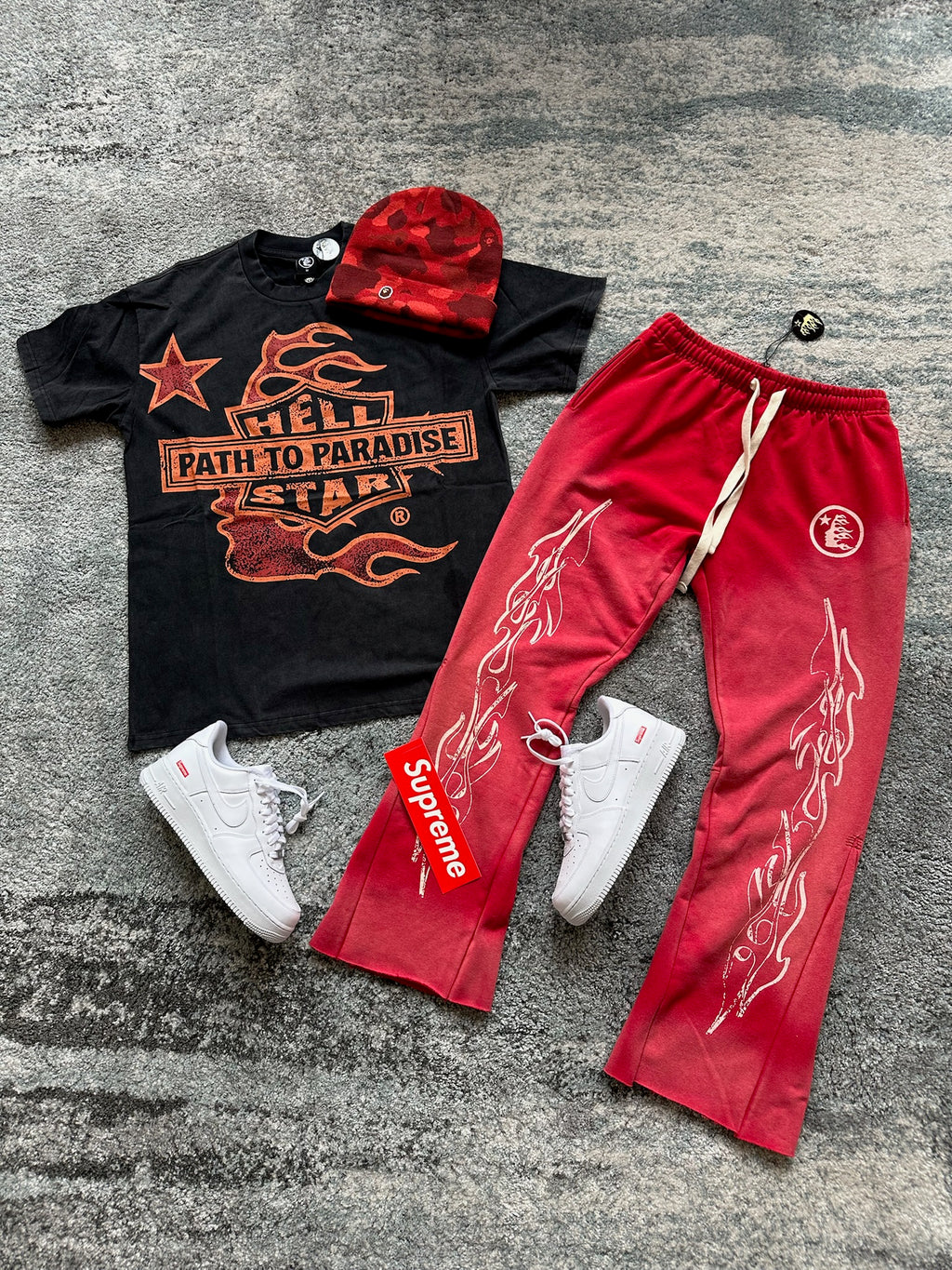 RED HELLSTAR  FLARE TRACKPANTS