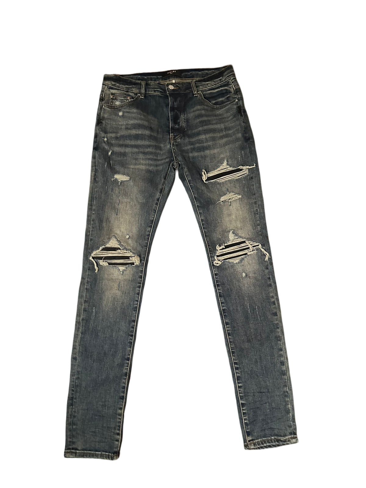 AMIRI MX1 JEANS "BLACK RIPS DEEP BLUE"