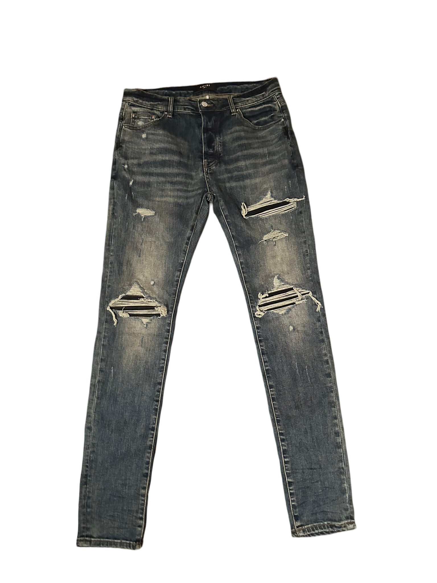 AMIRI MX1 JEANS "BLACK RIPS DEEP BLUE"